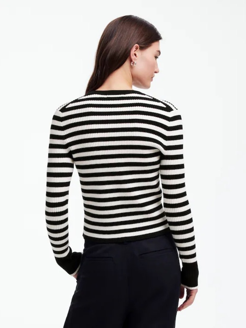 MADEWELL ✘ Zip Front Cardigan True Black Stripe Rib Knit Sweater Small